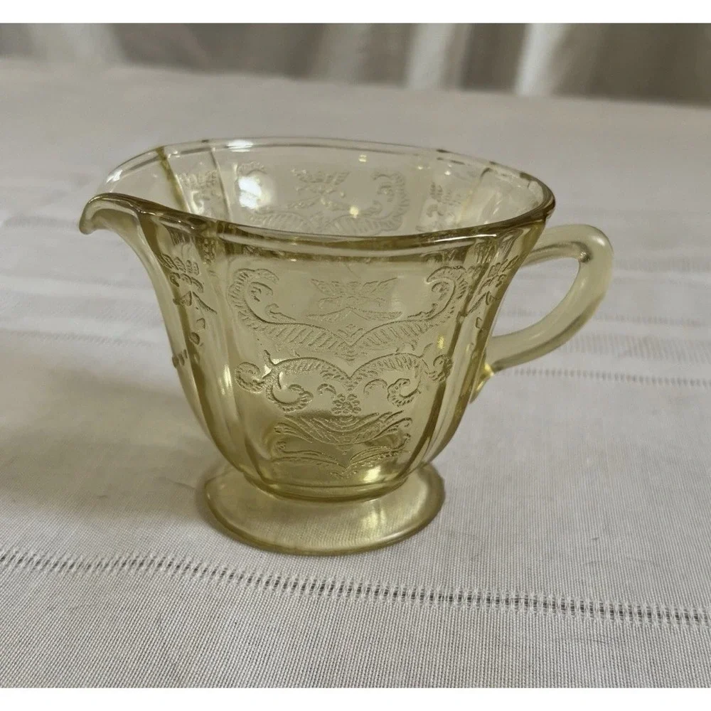 VTG Federal Madrid Amber Depression 4 pc Set Platter Serving Bowl‎ Creamer Sugar